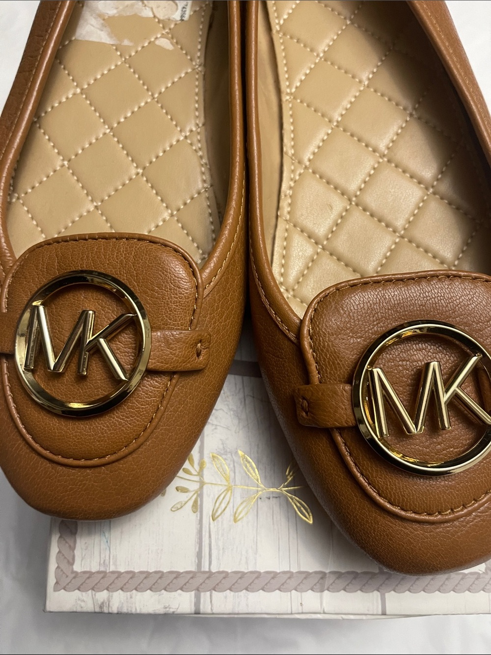 MICHAEL Michael Kors Cognac Leather MK Logo Ballet Flats size 8 - Picture 8 of 9